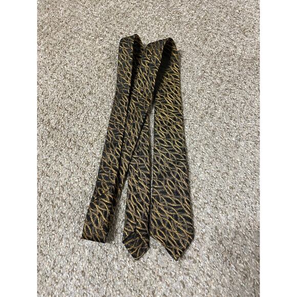 VTG Expressions Tie Mens Skinny 70s Retro Disco Abstract Suit Gold Black - Picture 1 of 4
